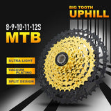 VG Sports Black&Gold 8/9/10/11/12 Cassette de bicicleta de aluminio de velocidad