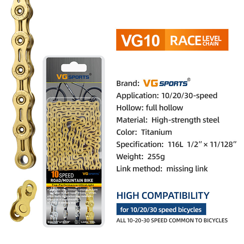 VG Sports Plated Titanium 9/10/11/12 Speed Bicycle Chain