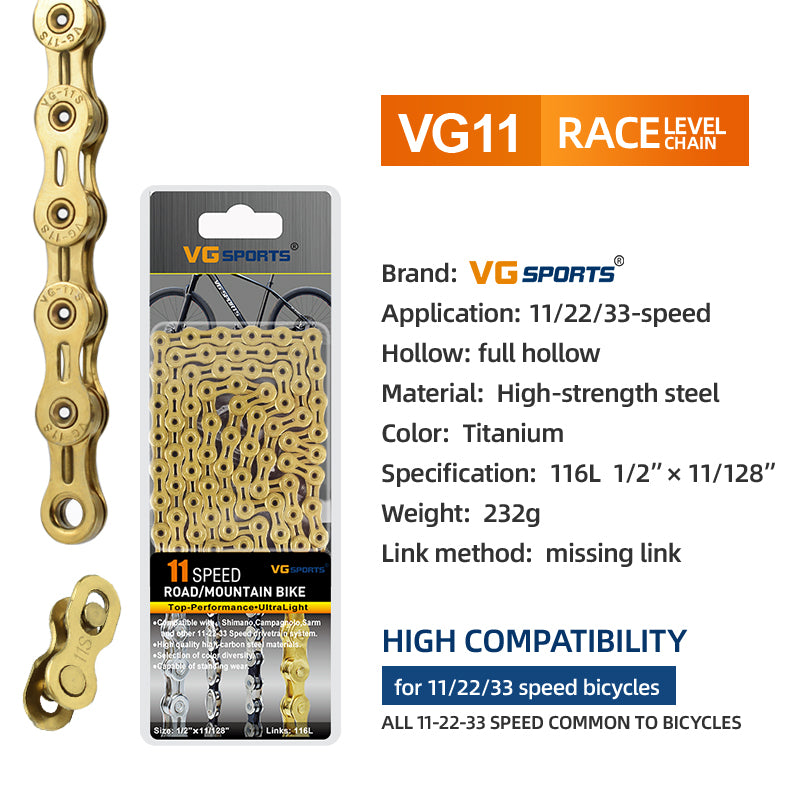 VG Sports Plated Titanium 9/10/11/12 Speed Bicycle Chain