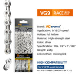 Cadena de bicicleta VG Sports Silver 8/9/10/11/12 velocidades